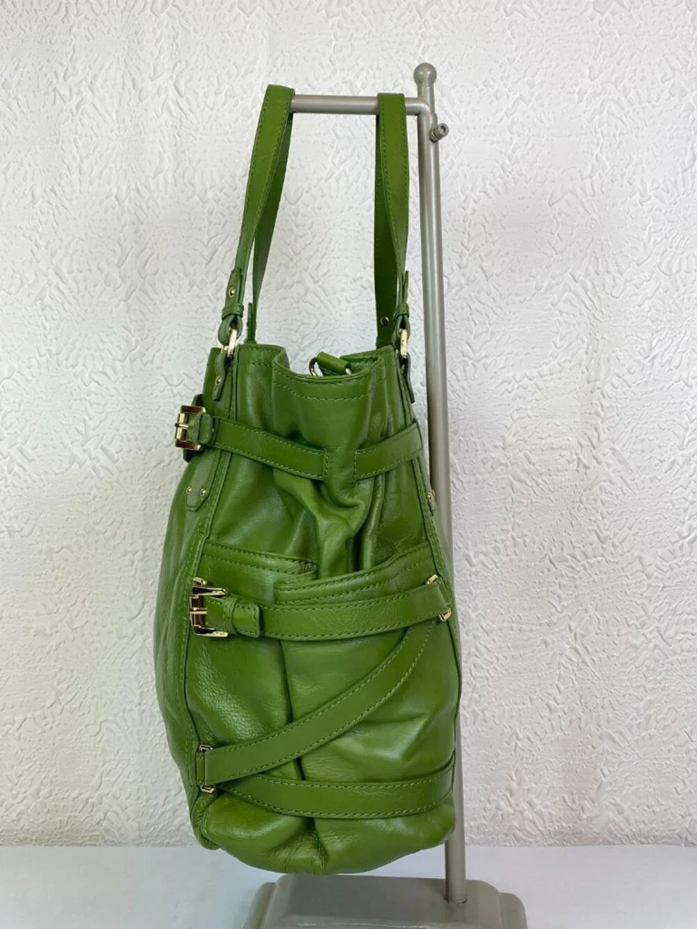 Michael Kors Hamilton Green Leather Satchel | Buckle Top Handle | 💚Brenna - Picture 3 of 13